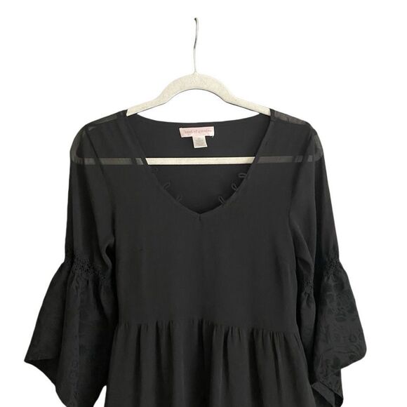 Band of Gypsies Semi- Sheer Black Mini Dress with Flared Boho Sleeves. Small - Picture 3 of 8